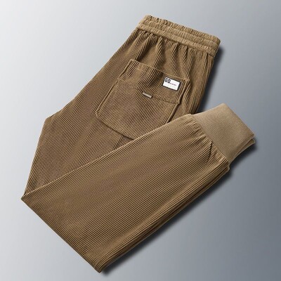 Samt muške ležerne hlače za trčanje, sport na otvorenom, hodanje, široke nogavice, smeđe trenirke, široke radne hlače do gležnja, muške