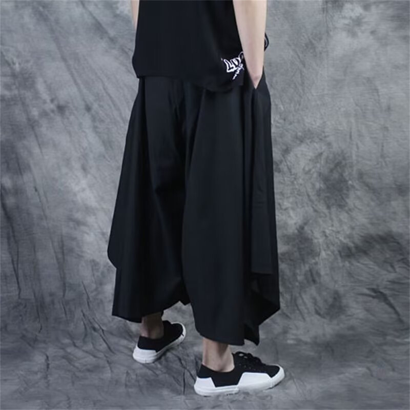 Vintage ανδρικό παντελόνι ελαστικό casual φαρδύ Hakama Hip-Hop Ανδρικό Harajuku Βαμβακερό λινό παντελόνι με φαρδύ φαρδύ κορδόνι