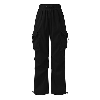 Ulična odjeća Muške kargo hlače s više tkanih džepova na užetu Hip-Hop široke hlače Jednobojne hlače s uzicom Padobran Odjeća