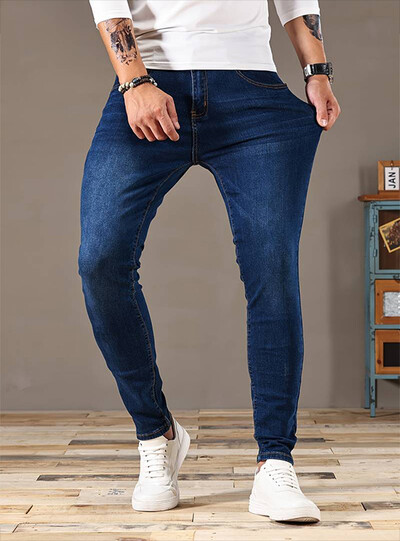 2024 Meeste Slim Fit Klassikalised kitsad teksad vabaaja tänavastiilis Mugavad vabaaja meeste kitsad teksad Meeste Slim Fit pliiats Denim