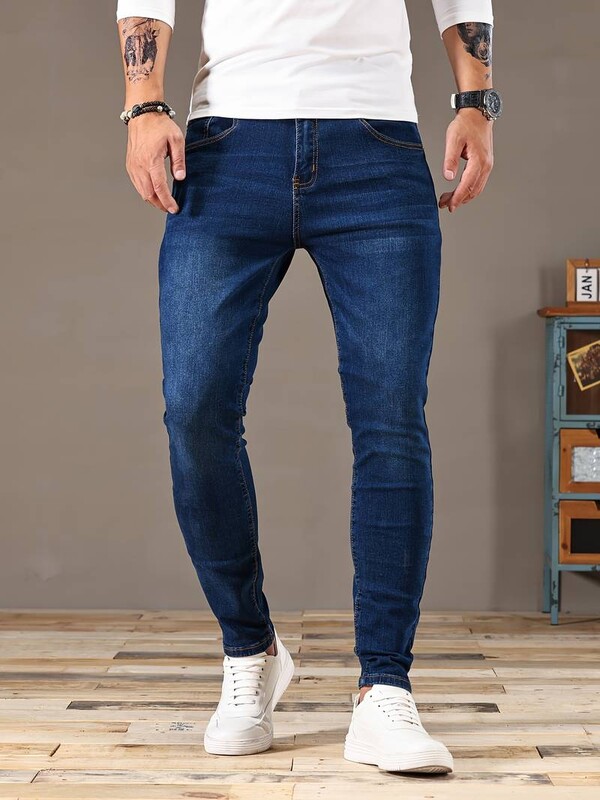 2024 Blugi skinny clasici pentru bărbați, slim fit, ocazional, stil stradal, confortabili, casual, blugi skinny pentru bărbați, slim fit, denim, creion