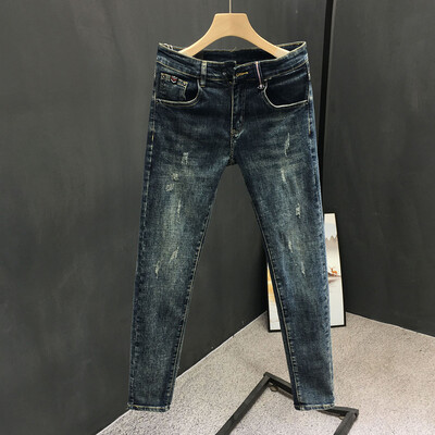 Moda de primăvară, toamnă, blugi bărbați, blugi skinny de spălat, pantaloni clasici, elastici, cu creion, slim fit, îmbrăcăminte de stradă, îmbrăcăminte pentru bărbați