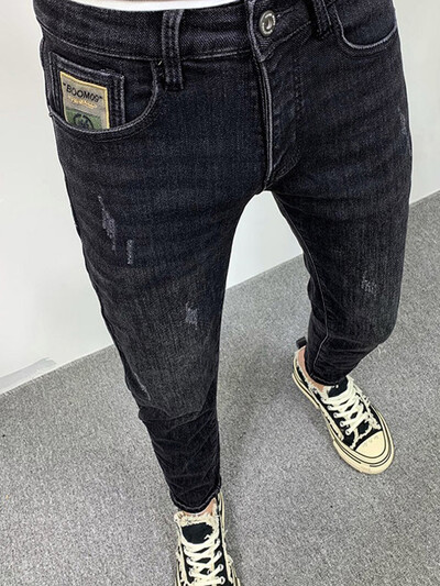 Moda de primăvară, toamnă, blugi bărbați, blugi skinny de spălat, pantaloni clasici, elastici, cu creion, slim fit, îmbrăcăminte de stradă, îmbrăcăminte pentru bărbați