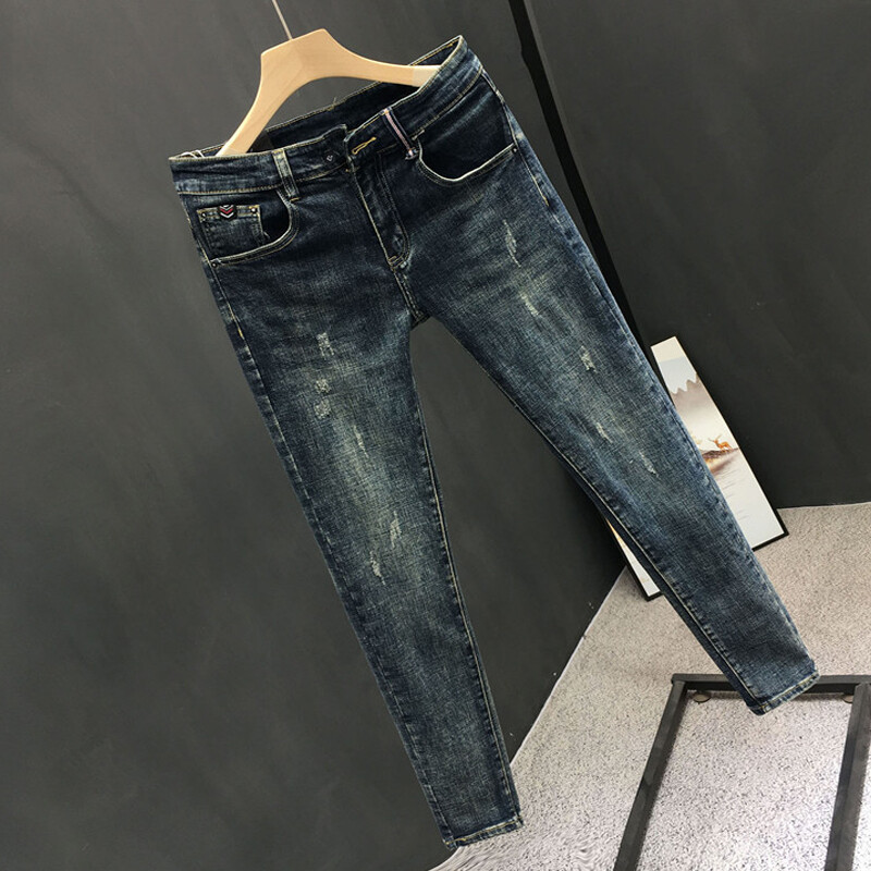 Moda de primăvară, toamnă, blugi bărbați, blugi skinny de spălat, pantaloni clasici, elastici, cu creion, slim fit, îmbrăcăminte de stradă, îmbrăcăminte pentru bărbați