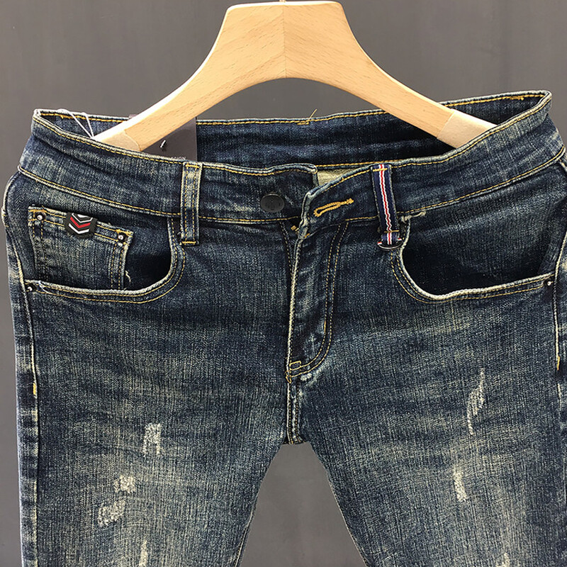 Moda de primăvară, toamnă, blugi bărbați, blugi skinny de spălat, pantaloni clasici, elastici, cu creion, slim fit, îmbrăcăminte de stradă, îmbrăcăminte pentru bărbați