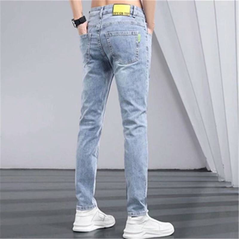 Boyfriend Daily All-match Creion Blugi învechiți Bărbați Casual Slim Fit Denim Pantaloni înguste Pantaloni rupti Skinny Solid
