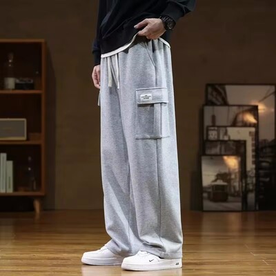 Sügis dressipüksid Puuvillased Mehed Baggy Joggers Cargo Püksid Korea neutraalsed hingavad lahtised õues ühevärvilised laia säärega püksid
