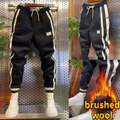 Căldură Toamnă Iarnă Jogging Sport Lână Coreeană Periată Thermal Joggers Baggy Fashion Pantaloni groși de pluș cu dungi elastice Harem