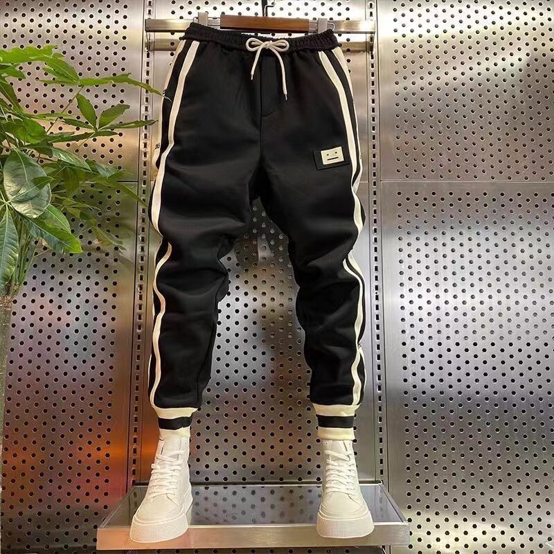 Căldură Toamnă Iarnă Jogging Sport Lână Coreeană Periată Thermal Joggers Baggy Fashion Pantaloni groși de pluș cu dungi elastice Harem