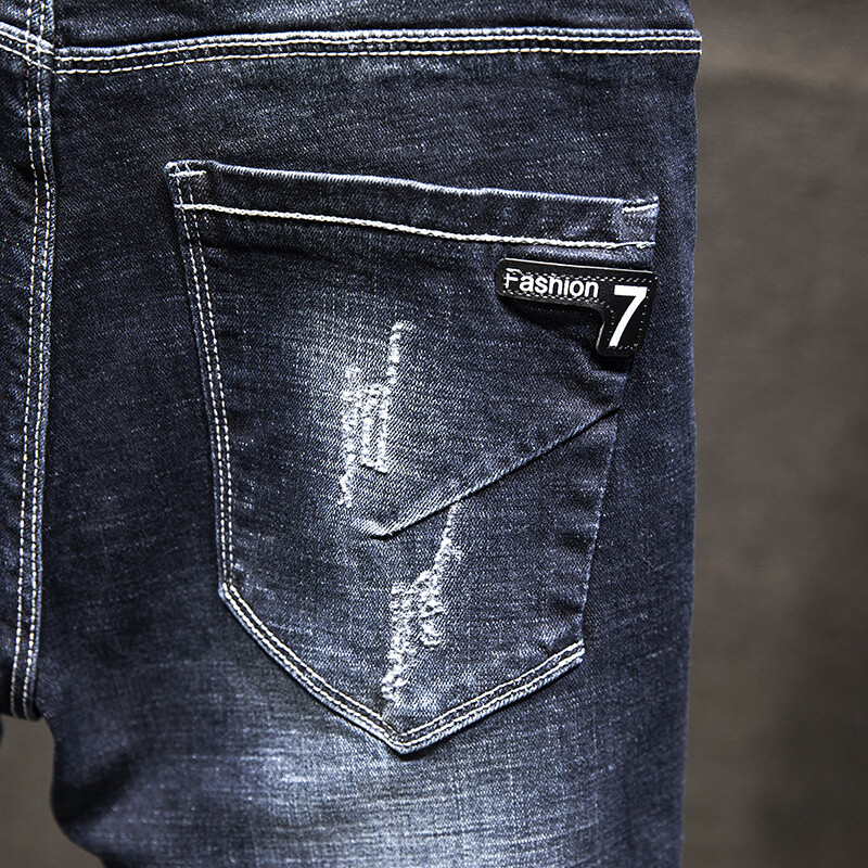 2024 Nové roztrhané džínsy Pánske slim-fit džínsové nohavice Bavlnené kórejské štýlové módne elastické všestranné modré čierne pánske oblečenie