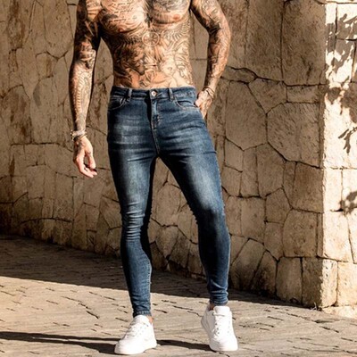 Blugi skinny cu talie elastică la modă, pentru bărbați, negri, ocazional, pantaloni de jogger, blugi pentru bărbați, pantaloni slim fit pentru bărbați.