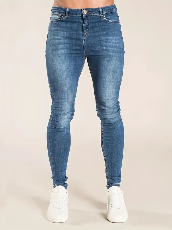 Blugi skinny cu talie elastică la modă, pentru bărbați, negri, ocazional, pantaloni de jogger, blugi pentru bărbați, pantaloni slim fit pentru bărbați.
