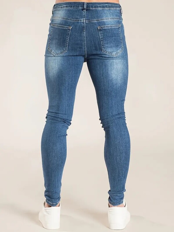 Blugi skinny cu talie elastică la modă, pentru bărbați, negri, ocazional, pantaloni de jogger, blugi pentru bărbați, pantaloni slim fit pentru bărbați.