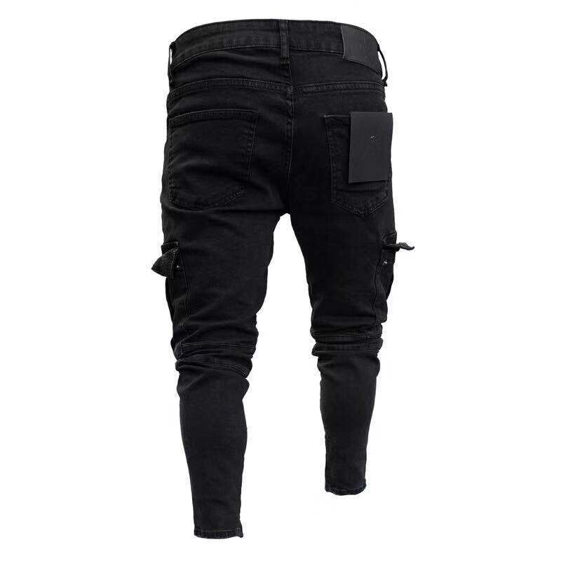 Modes Džinsi Vīriešu zīmolu vīriešu apģērbi Apģērbi Skinny Slim Jean Melns zīmulis Bikses Man Streetwear Fit Cargo Džinsi vīriešiem