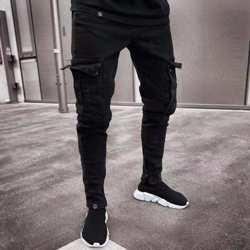 Modes Džinsi Vīriešu zīmolu vīriešu apģērbi Apģērbi Skinny Slim Jean Melns zīmulis Bikses Man Streetwear Fit Cargo Džinsi vīriešiem