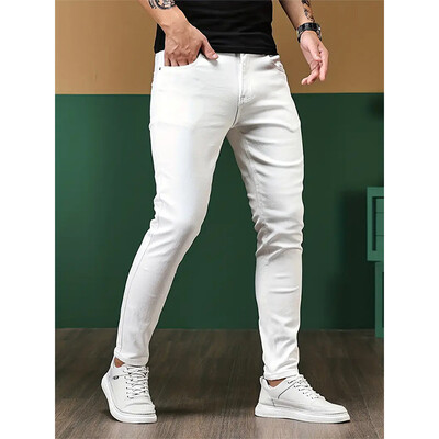 Proljetne i jesenske muške hlače Rastezljive traperice s patentnim zatvaračem Ležerne uske hlače Jednobojne pencil hlače Denim Skinny Jeans za muškarce