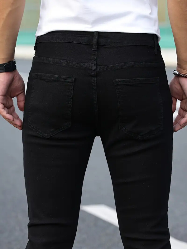 Proljetne i jesenske muške hlače Rastezljive traperice s patentnim zatvaračem Ležerne uske hlače Jednobojne pencil hlače Denim Skinny Jeans za muškarce