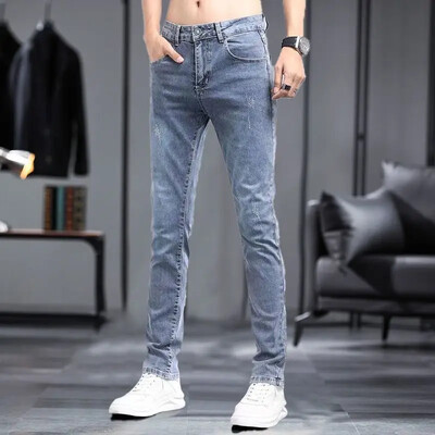 Nou 2023 Coreean Street Harajuku Blugi Stretch Denim S Îmbrăcăminte de lux broderie italiană Albastru Îmbrăcăminte de lux pentru bărbați Pantaloni cool