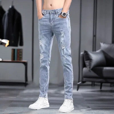 Nou 2023 Coreean Street Harajuku Blugi Stretch Denim S Îmbrăcăminte de lux broderie italiană Albastru Îmbrăcăminte de lux pentru bărbați Pantaloni cool