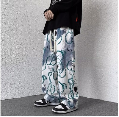 Pantaloni ursuleți colorați pentru bărbați, de primăvară și de vară, cu design sens de nișă, brand de modă de talie mare, adolescenți, pantaloni casual largi cu picioare drepte