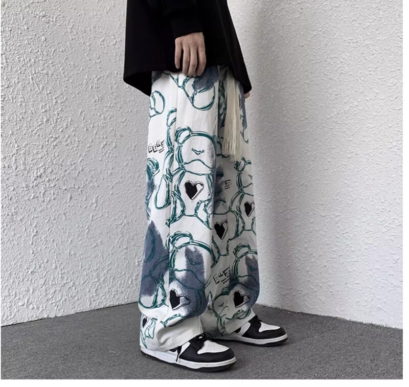 Lāča kaklasaites bikses vīriešu pavasara un vasaras dizaina nišas modes zīmols liela izmēra pusaudžu brīvas ikdienas bikses