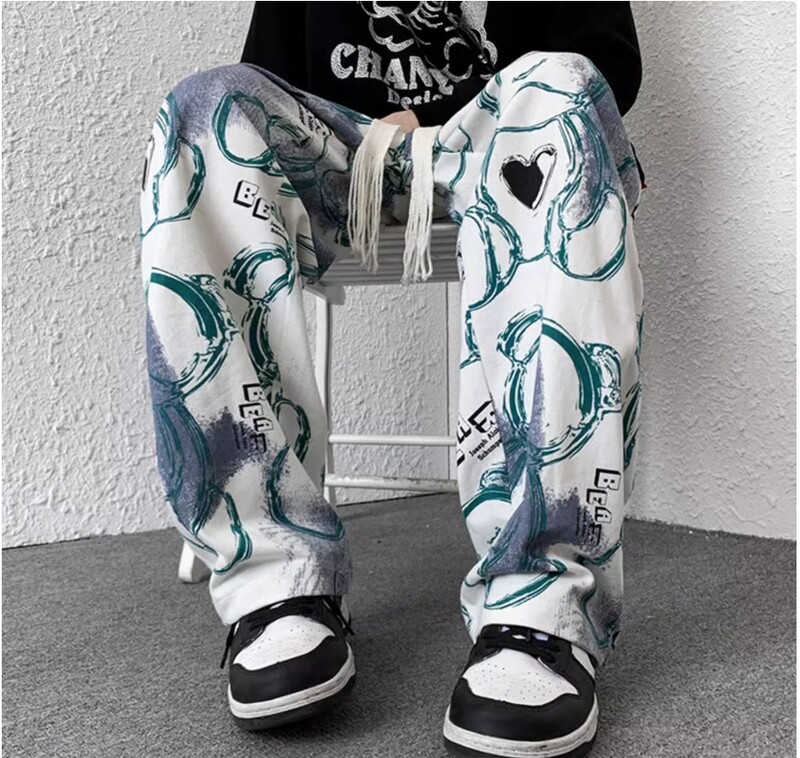 Lāča kaklasaites bikses vīriešu pavasara un vasaras dizaina nišas modes zīmols liela izmēra pusaudžu brīvas ikdienas bikses