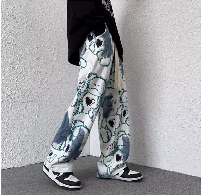 Lāča kaklasaites bikses vīriešu pavasara un vasaras dizaina nišas modes zīmols liela izmēra pusaudžu brīvas ikdienas bikses