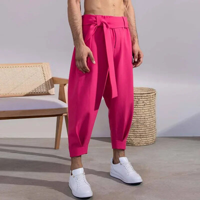 Pantaloni casual pentru bărbați, 2024, pantaloni de jogging uni, cu buzunare largi, pantaloni pentru bărbați, îmbrăcăminte de stradă, jambiere, pantaloni casual cu centură, îmbrăcăminte pentru bărbați