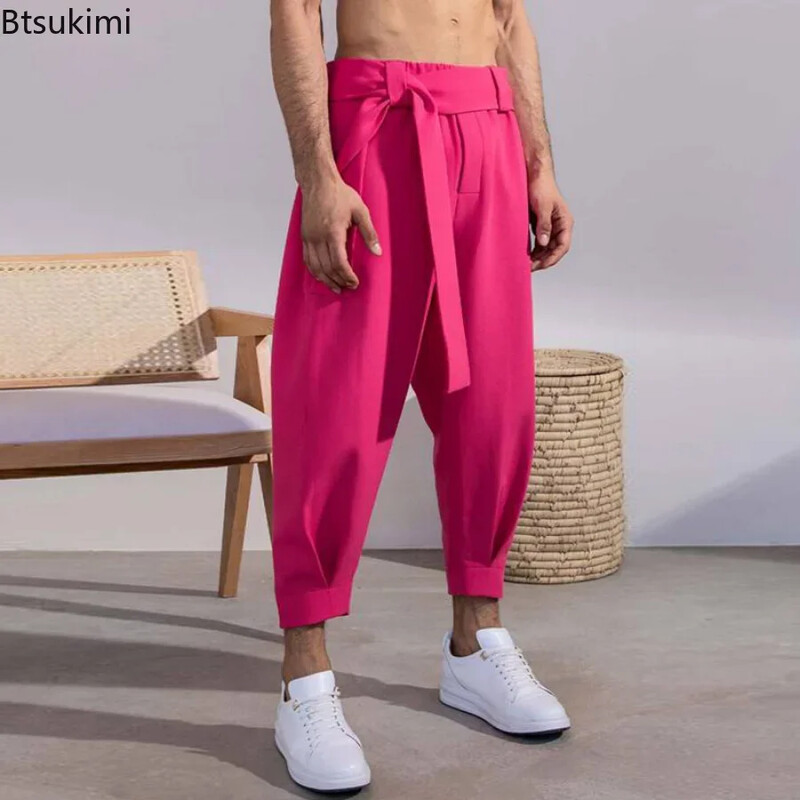 Pantaloni casual pentru bărbați, 2024, pantaloni de jogging uni, cu buzunare largi, pantaloni pentru bărbați, îmbrăcăminte de stradă, jambiere, pantaloni casual cu centură, îmbrăcăminte pentru bărbați