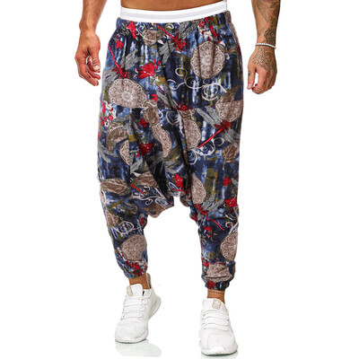 Ανδρικά Floral Print Harem Baggy Genie Boho Παντελόνι Βαμβακερό Λινό Γιόγκα Drop Crotch Joggers Φούτερ Hip Hop Streetwear Παντελόνι 5XL