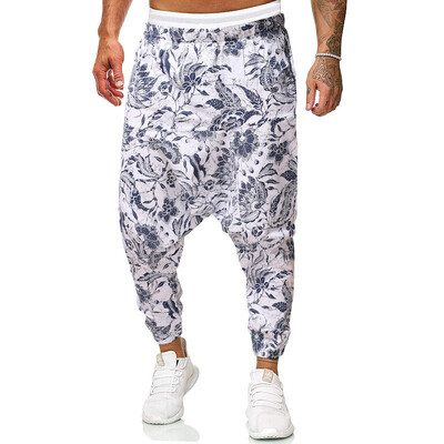 Ανδρικά Floral Print Harem Baggy Genie Boho Παντελόνι Βαμβακερό Λινό Γιόγκα Drop Crotch Joggers Φούτερ Hip Hop Streetwear Παντελόνι 5XL