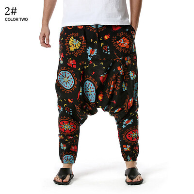 Pantaloni harem casual din bumbac pentru bărbați Pantaloni de jogging în stil boem Pantaloni largi de yoga vintage Sarouel Homme Hippy Hose HK02
