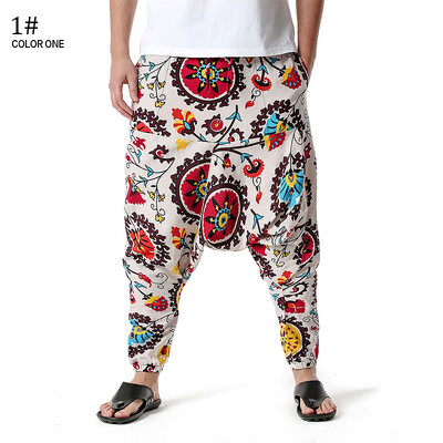 Pantaloni harem casual din bumbac pentru bărbați Pantaloni de jogging în stil boem Pantaloni largi de yoga vintage Sarouel Homme Hippy Hose HK02