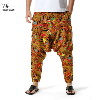 Pantaloni harem casual din bumbac pentru bărbați Pantaloni de jogging în stil boem Pantaloni largi de yoga vintage Sarouel Homme Hippy Hose HK02