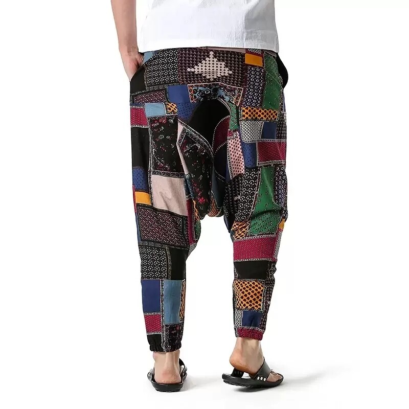 Pantaloni harem casual din bumbac pentru bărbați Pantaloni de jogging în stil boem Pantaloni largi de yoga vintage Sarouel Homme Hippy Hose HK02