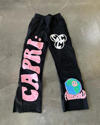 CAPRI Retro vyšívané písmenové grafické tepláky Pánske Y2k Hip Hop Baggy Elastický pás Ležérne nohavice Joggers Dámske Streetwear