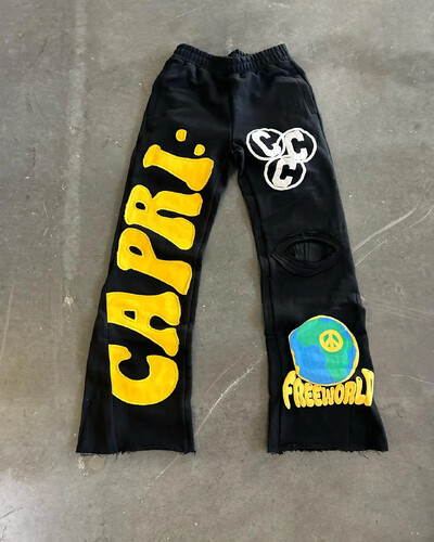 CAPRI Retro vyšívané písmenové grafické tepláky Pánske Y2k Hip Hop Baggy Elastický pás Ležérne nohavice Joggers Dámske Streetwear