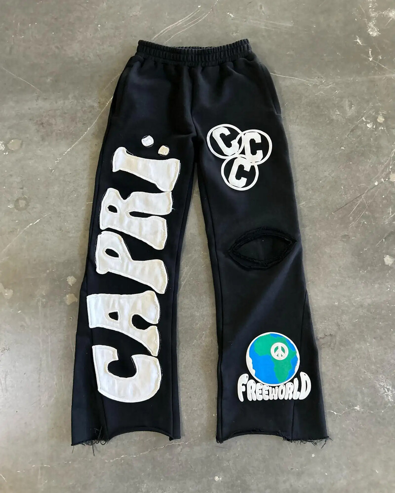 CAPRI Retro vyšívané písmenové grafické tepláky Pánske Y2k Hip Hop Baggy Elastický pás Ležérne nohavice Joggers Dámske Streetwear