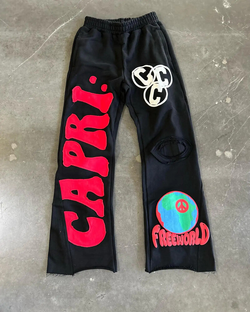 CAPRI Retro vyšívané písmenové grafické tepláky Pánske Y2k Hip Hop Baggy Elastický pás Ležérne nohavice Joggers Dámske Streetwear