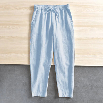 Vīriešu ikdienas bikses Baggy Streetwear Vīriešu skrējēji Kokvilnas lina sporta bikses garas taisnas bikses vīriešiem