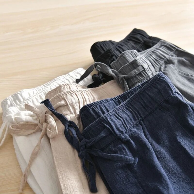 Vīriešu ikdienas bikses Baggy Streetwear Vīriešu skrējēji Kokvilnas lina sporta bikses garas taisnas bikses vīriešiem