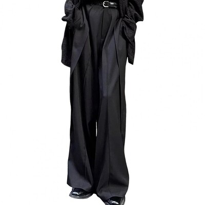 Vīriešu uzvalka bikses Retro Hop Streetwear Baggy Patchwork uzvalka bikses vīriešiem ar platu kāju garumu bikses ar kājstarpi vienkrāsains