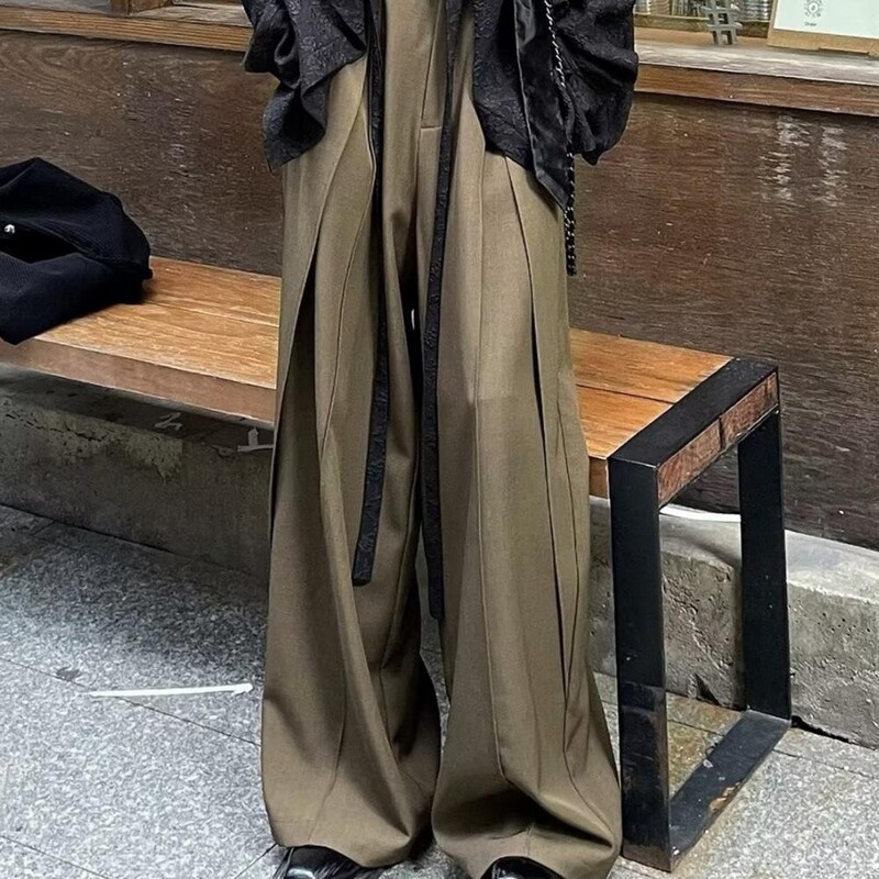 Vīriešu uzvalka bikses Retro Hop Streetwear Baggy Patchwork uzvalka bikses vīriešiem ar platu kāju garumu bikses ar kājstarpi vienkrāsains