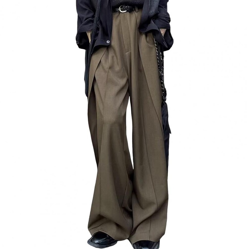 Vīriešu uzvalka bikses Retro Hop Streetwear Baggy Patchwork uzvalka bikses vīriešiem ar platu kāju garumu bikses ar kājstarpi vienkrāsains