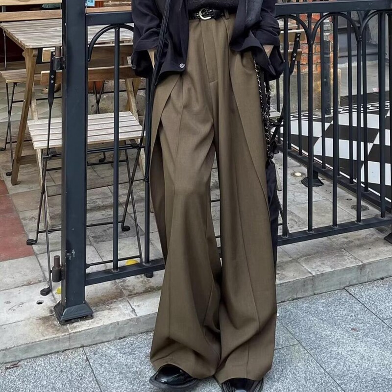 Vīriešu uzvalka bikses Retro Hop Streetwear Baggy Patchwork uzvalka bikses vīriešiem ar platu kāju garumu bikses ar kājstarpi vienkrāsains