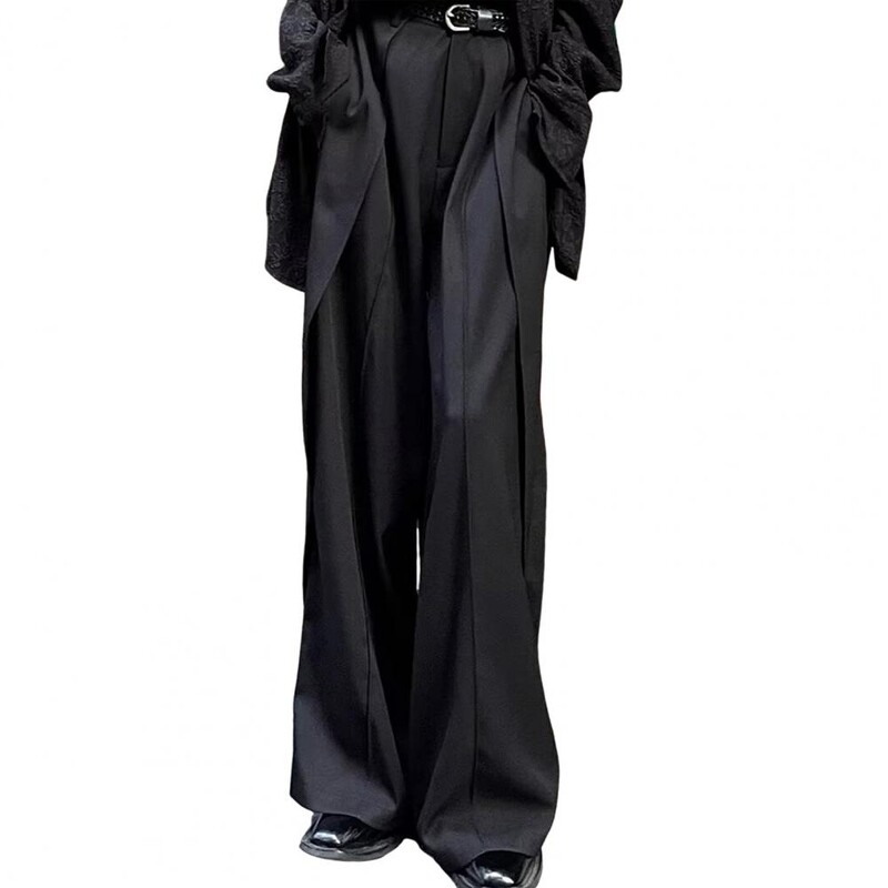 Vīriešu uzvalka bikses Retro Hop Streetwear Baggy Patchwork uzvalka bikses vīriešiem ar platu kāju garumu bikses ar kājstarpi vienkrāsains