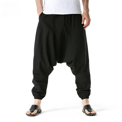 Mehed Drop Crotch Püksid Puuvillased ja linased püksid Haaremipüksid Baggy Casual Oversize lahtised sörkijad Laiad püksid Jooga Hip Hop