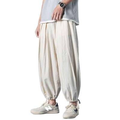 Platas bikses Vīriešu Streetwear Baggy Loose Pants M-8XL Liela izmēra potītes garums Bikses kokvilnas lina bikses Melns balts haki