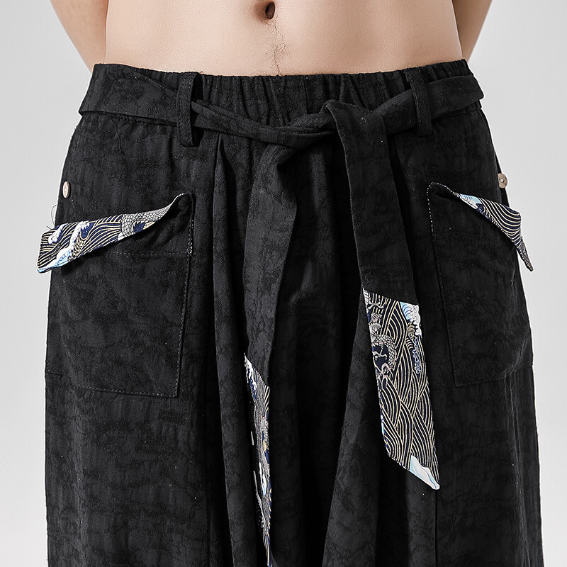 Pantaloni harem din bumbac largi hip hop pentru bărbați Pantaloni lenți pentru bărbați cu picioare largi Pantaloni vintage încrucișați în stil chinezesc pentru bărbați Pantaloni cu haine în picioare