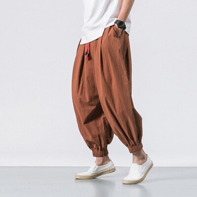 Pantaloni largi Buzunare populare Pantaloni harem cu șireturi Pantaloni de trening pentru bărbați subțiri